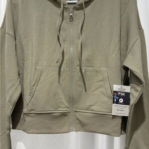 Zip-Up Hooded Bomber Jacket in Olive for Women